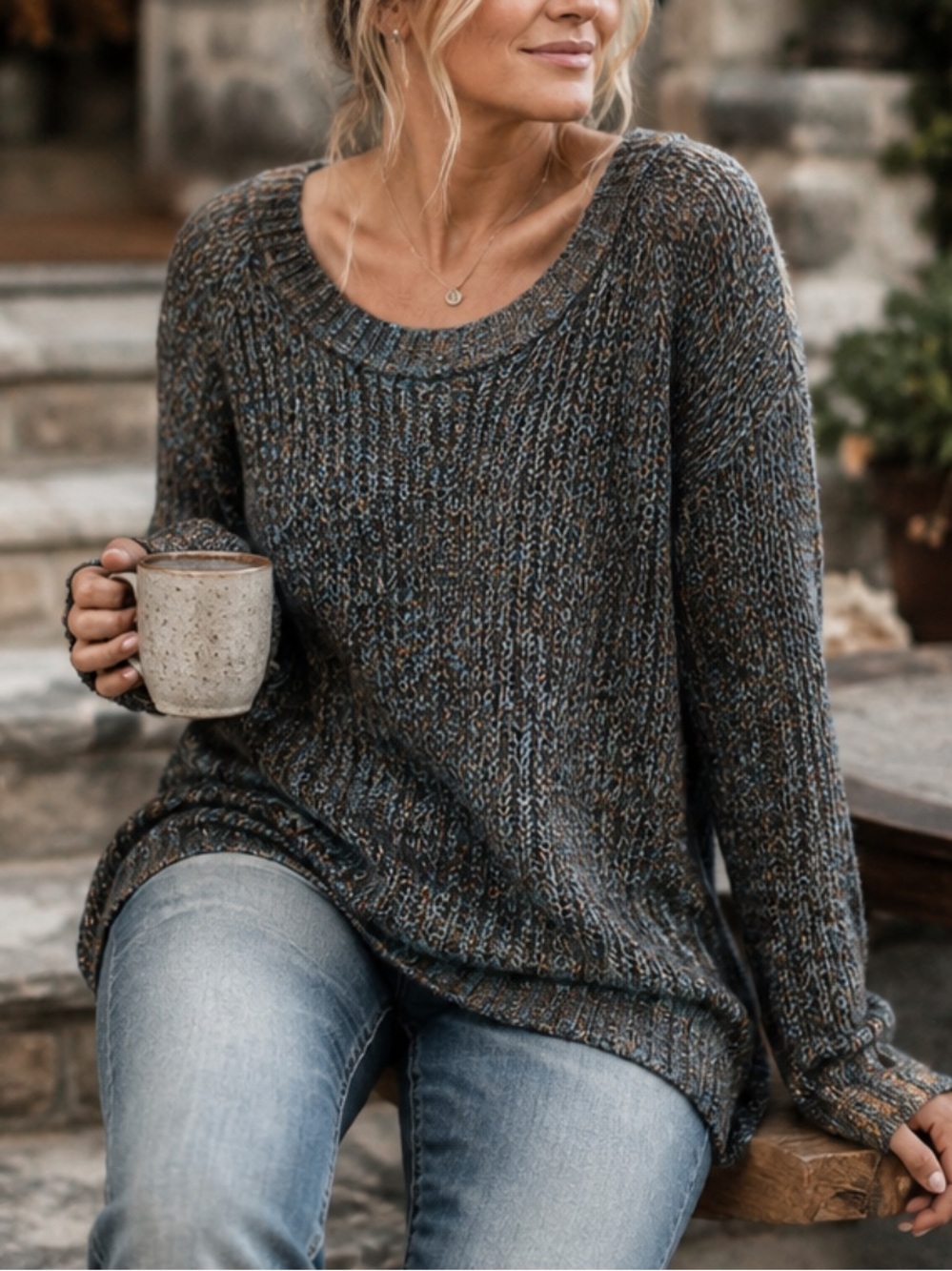 Peruvian Connection 100% Pima Cotton Marled Knit High Low Sweater XL
